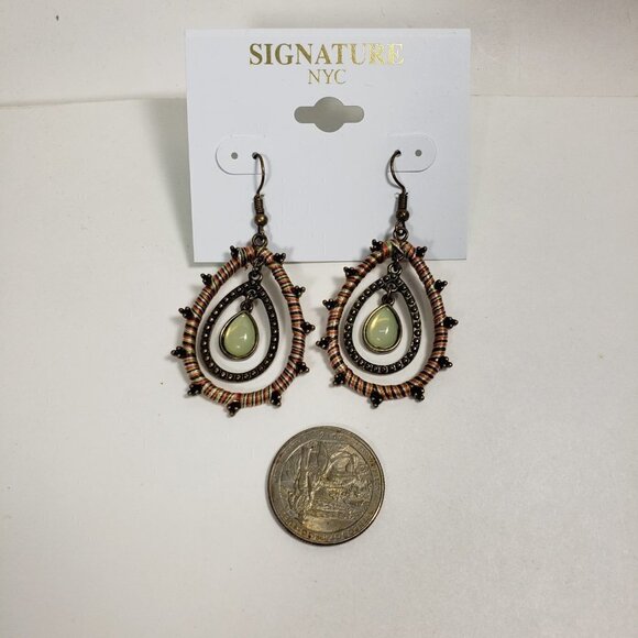 Signature NYC Old Gold-tone Colorful Double Hoops Drop Dangle Earrings for Women - Picture 6 of 7